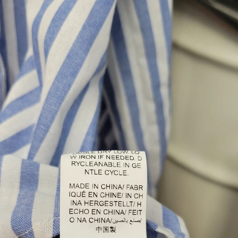 Emery Rose XXL Blue White Striped Blouse Gathered Elastic Wrist
